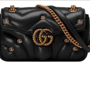 Gucci Black and Gold Quilted Shoulder Bag with GG Logo